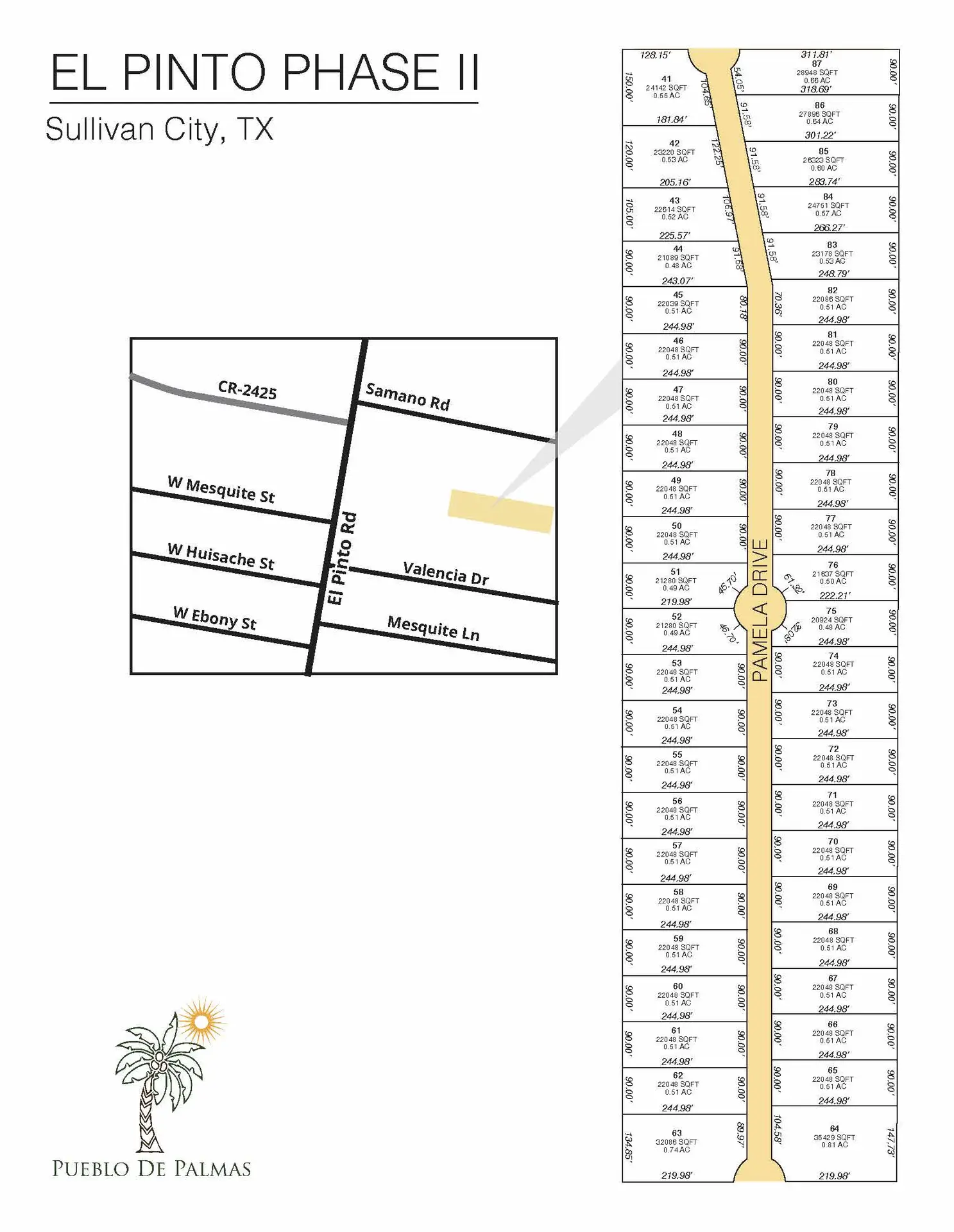 El Pinto Estates PH II subdivision plat map — lots for sale in Sullivan City, TX