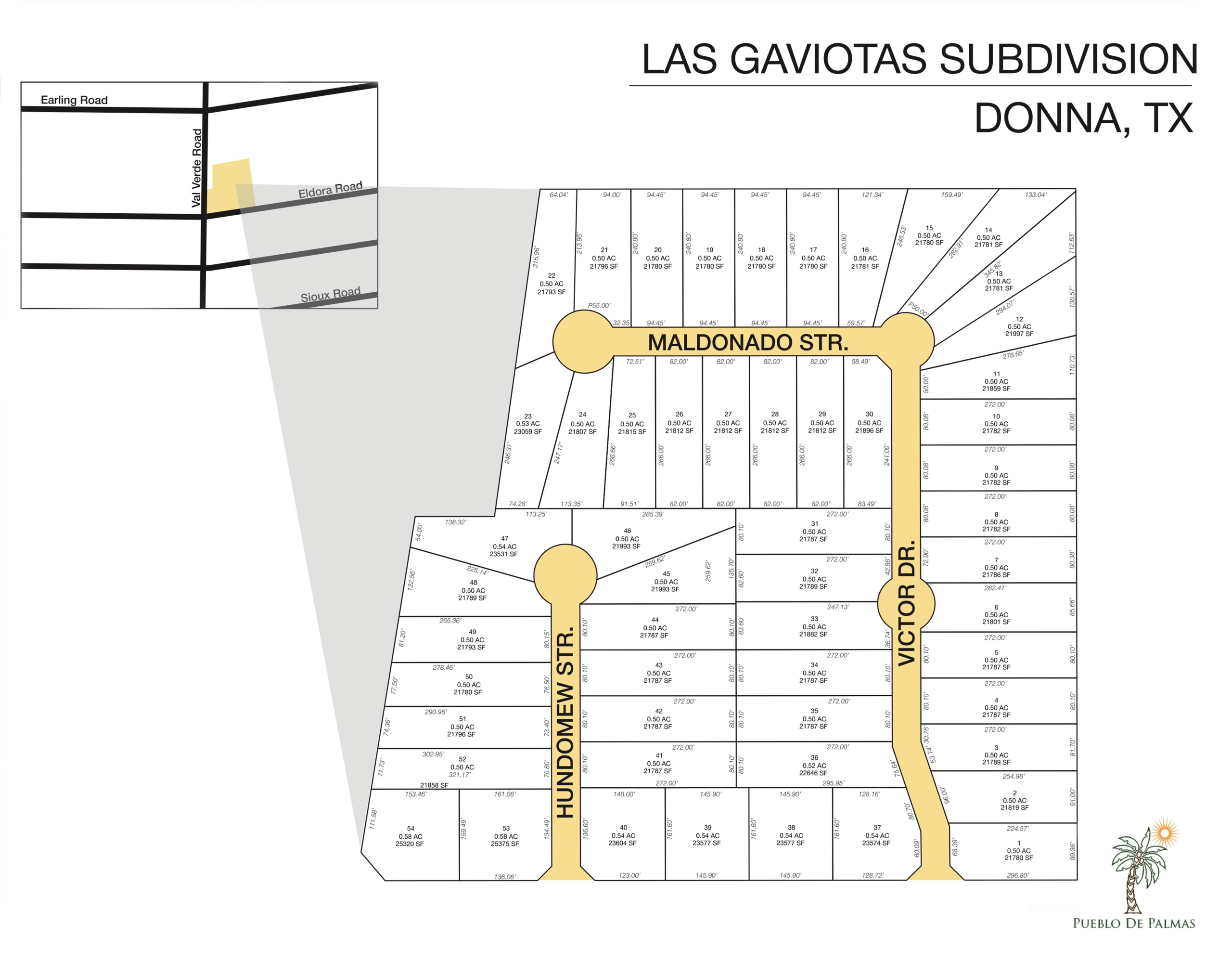 Las Gaviotas Subdivision subdivision plat map — lots for sale in Donna, TX