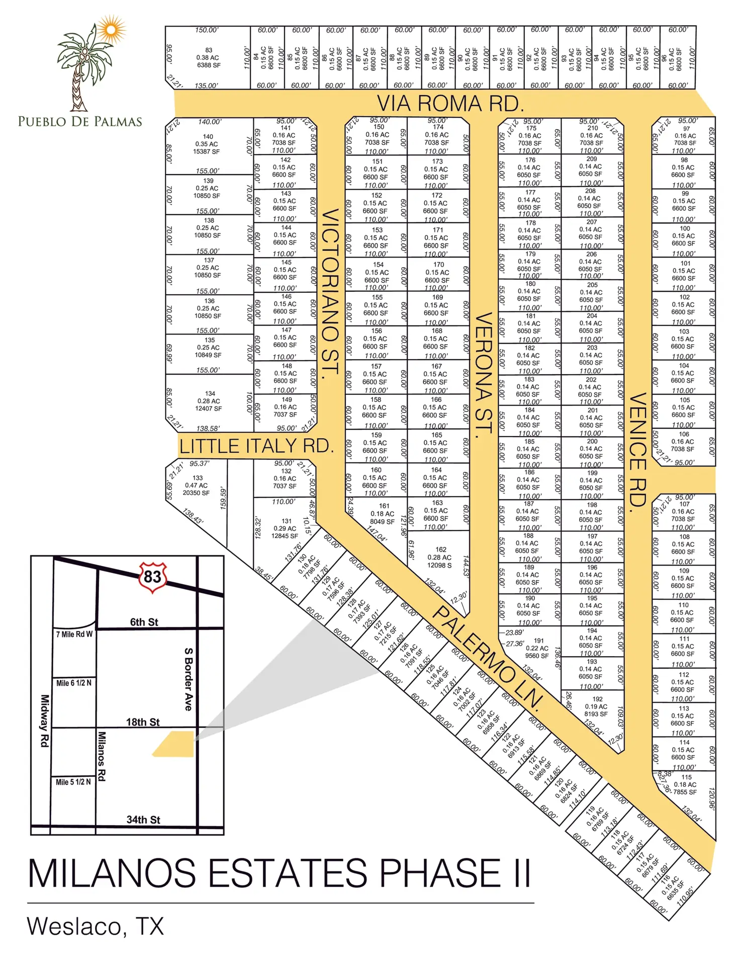 Milanos Estates PH II subdivision plat map — lots for sale in Weslaco, TX
