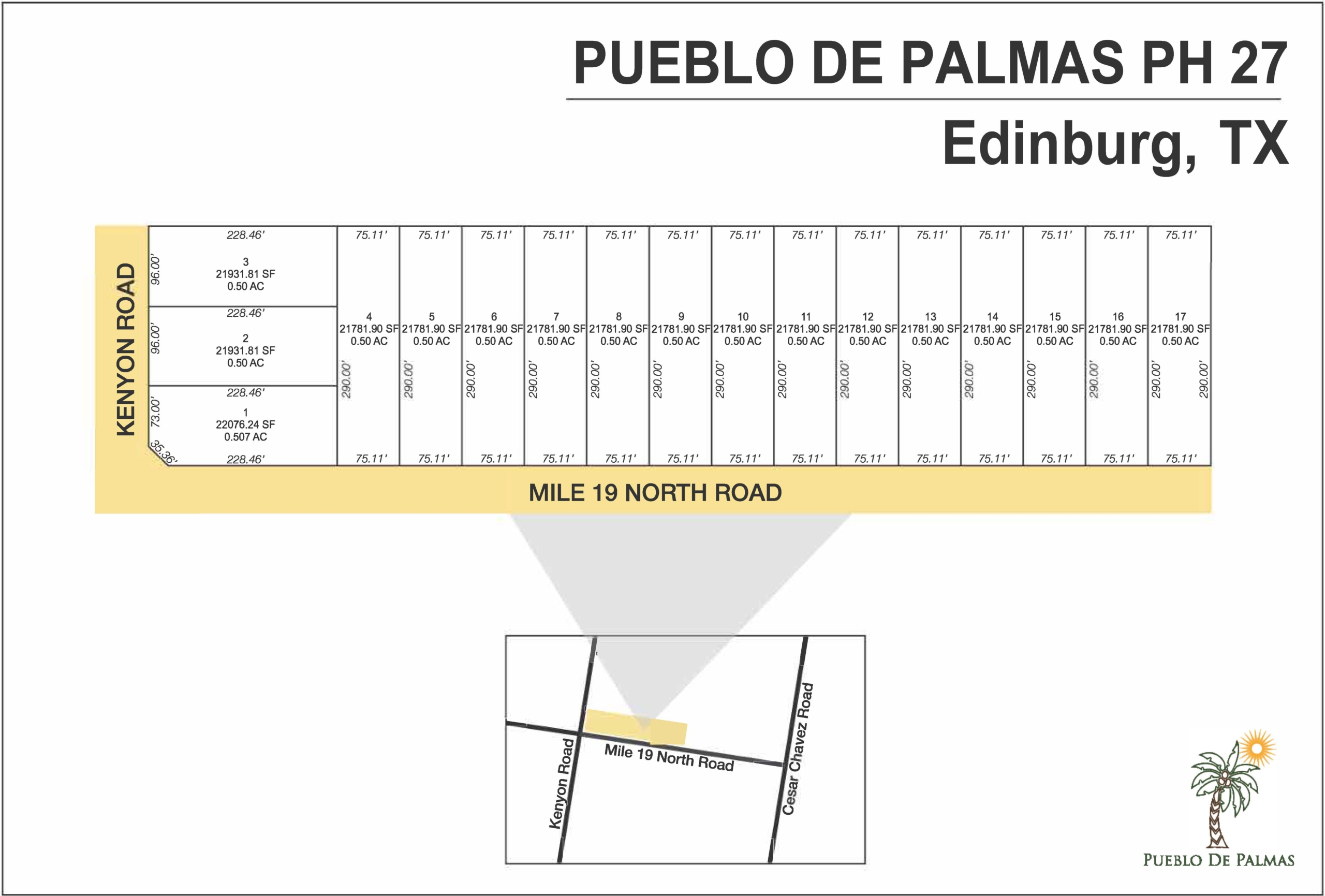 Pueblo de Palmas PH 27 subdivision plat map — lots for sale in Edinburg, TX