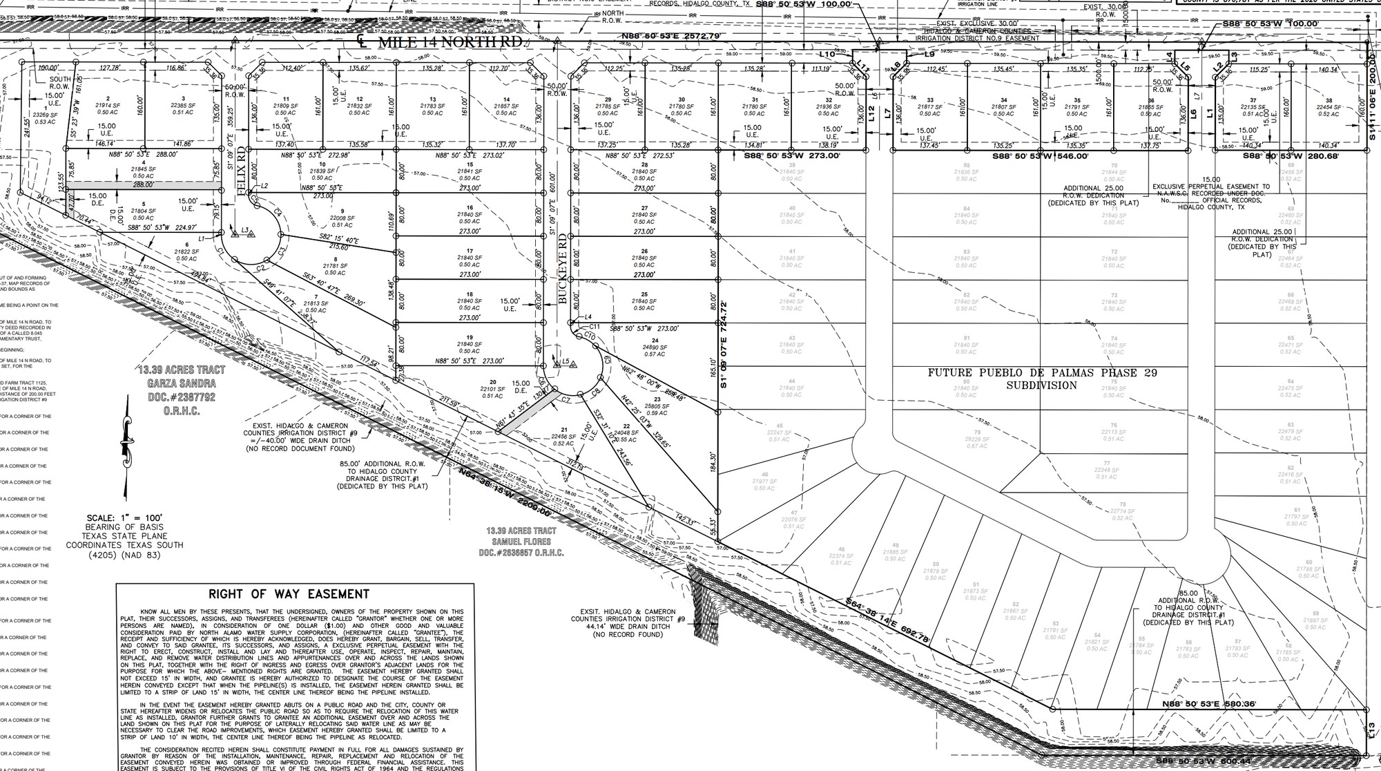 Pueblo de Palmas Phase 28 subdivision plat map — lots for sale in Weslaco/Edcouch, TX