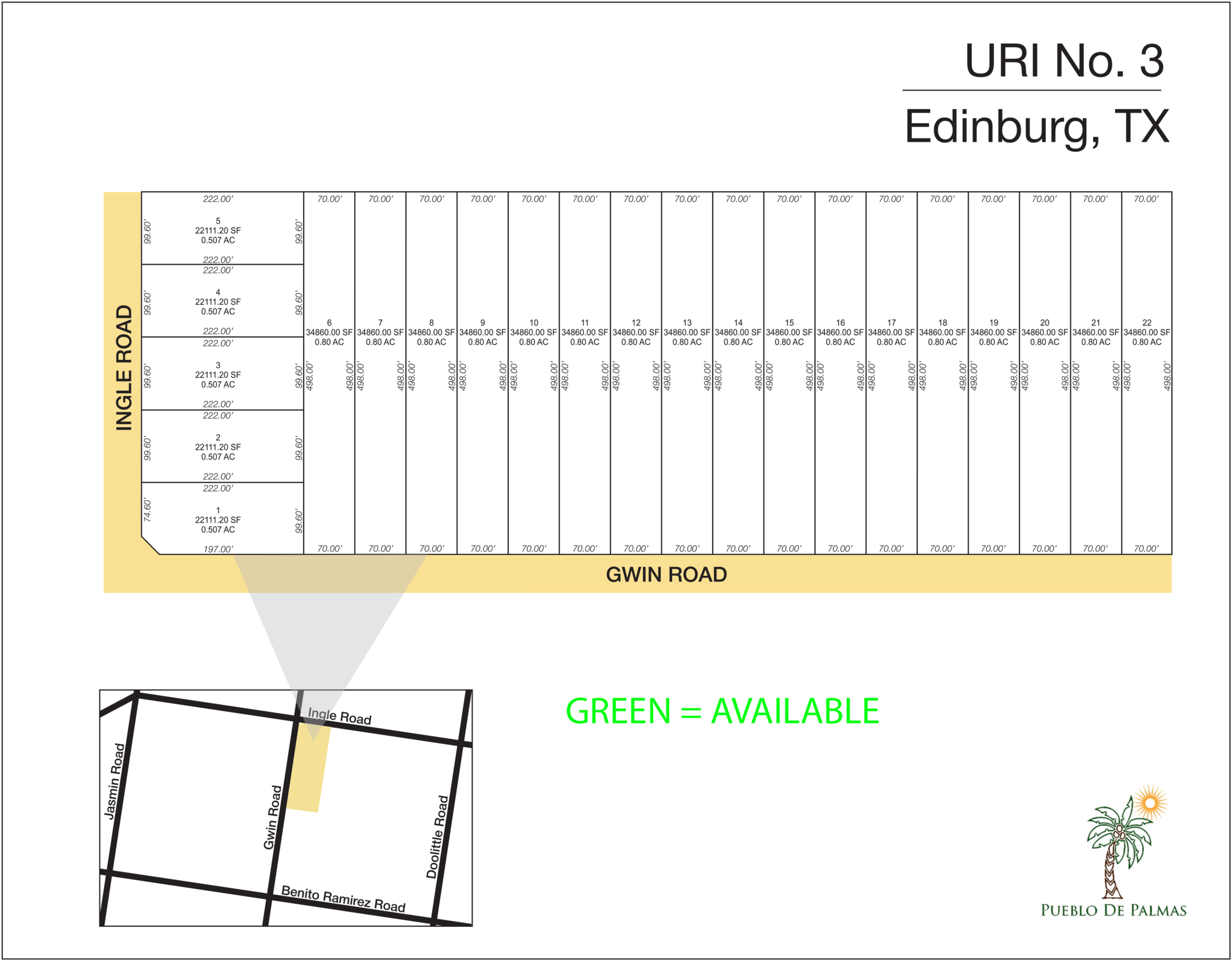 Uri Estates No 3 subdivision plat map — lots for sale in Edinburg, TX